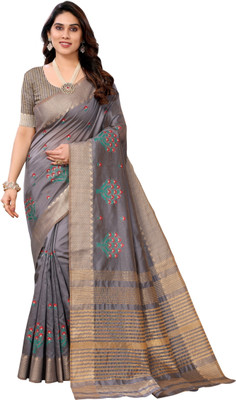Moda Rapido Woven, Temple Border Assam Silk Cotton Silk Saree(Grey)