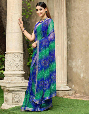 Samah Printed Bandhani Chiffon, Georgette Saree(Multicolor)