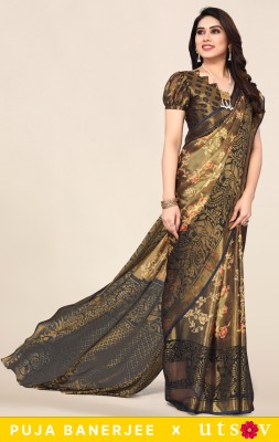 Divastri Floral Print, Animal Print, Printed Bollywood Chiffon, Brasso Saree(Grey)