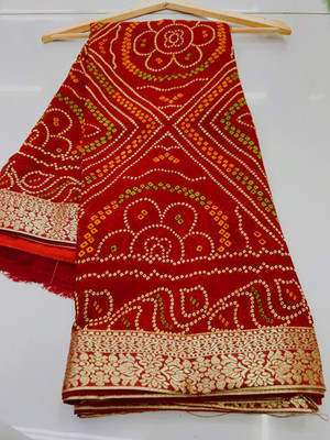 georgette Printed Bandhani Georgette Saree(Red)