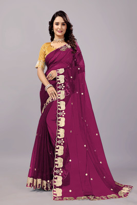 SROLY Embroidered Bollywood Net Saree(Purple)