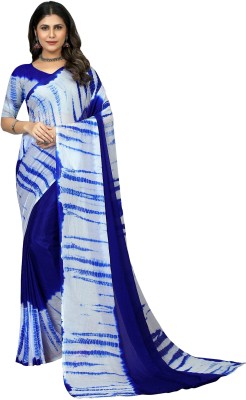 Aika Printed Leheria Chiffon Saree(Blue)