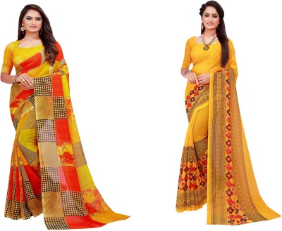 Suntex Printed Daily Wear Georgette Saree(Pack of 2, Multicolor)