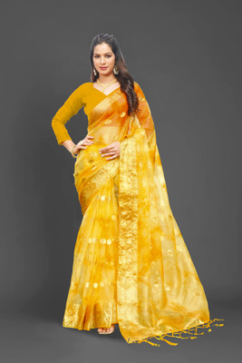 Aarunika SBT Woven Bollywood Organza Saree(Yellow)