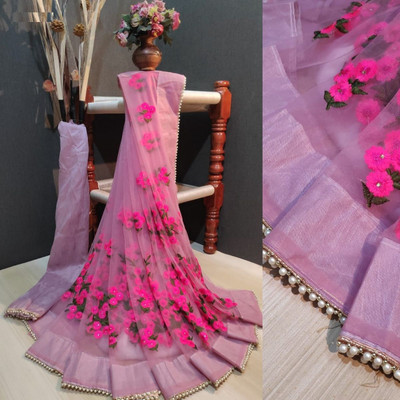 JSItaliya Embroidered Bollywood Net Saree(Pink)