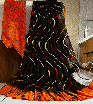 Bombey Velvat Fab Printed, Solid/Plain Kovai Mulmul, Chiffon Saree(Brown)