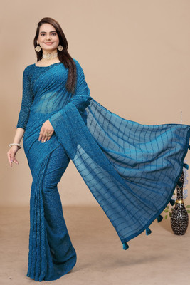 shrijamyaham Dyed Bollywood Georgette Saree(Purple)