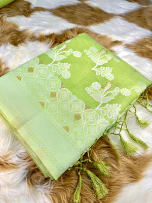 Banaras silk palace Woven Banarasi Cotton Silk Saree(Light Green)