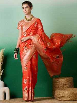 RK Creation Printed Bollywood Cotton Silk Saree(Orange)