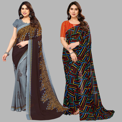 Anmi Self Design, Printed Daily Wear Georgette Saree(Pack of 2, Brown, Grey, Multicolor)