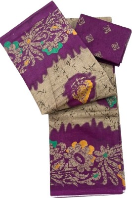 MAHI IMPEX Printed Sambalpuri Pure Cotton Saree(Purple)