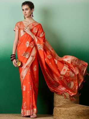 Sangria Woven Banarasi Jacquard Saree(Orange)