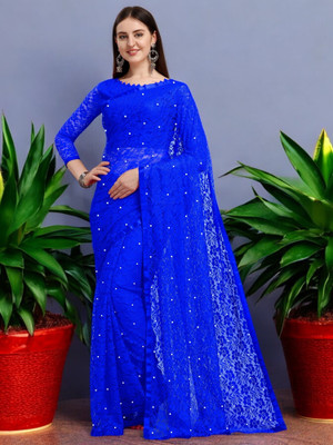 Nexxafashions Self Design Bollywood Net Saree(Blue)