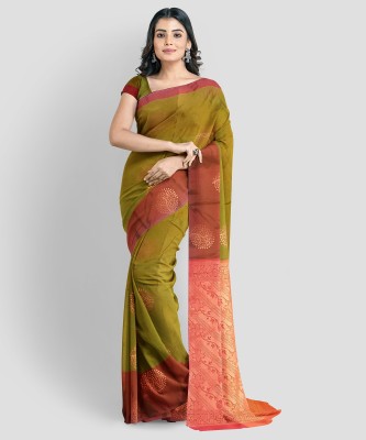 Pavithra FAB Fashion Printed Kanjivaram Art Silk, Cotton Blend Saree(Green)