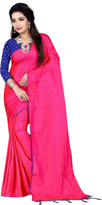 HouseOfCommon Solid/Plain Bollywood Cotton Linen Saree(Multicolor)
