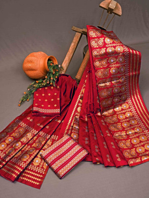 pavanputra fab Self Design Banarasi Jacquard Saree(Red)