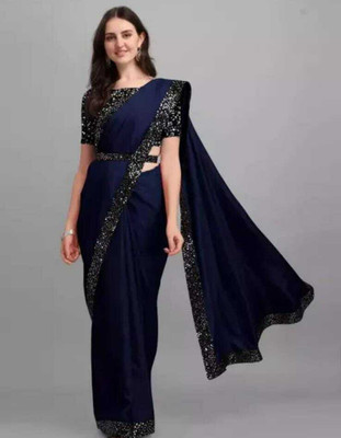 NAITRI CREATION Embellished Bollywood Lycra Blend Saree(Blue)
