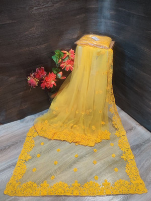 NIYANTAKSH Embroidered Bollywood Net Saree(Yellow)