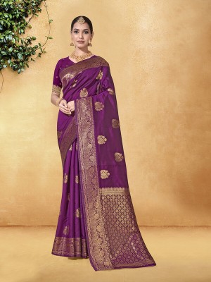 sagarika Woven Banarasi Art Silk Saree(Purple)