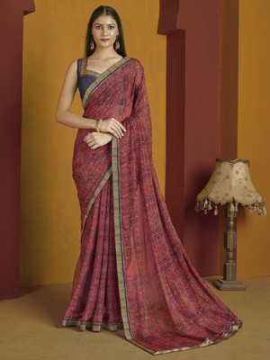 Divastri Floral Print, Geometric Print, Digital Print, Printed Bollywood Chiffon Saree(Maroon)