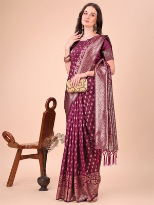 Tasrika Woven Kanjivaram Cotton Silk Saree(Purple)