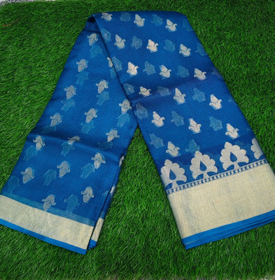 adityan design Checkered Handloom Silk Blend Saree(Blue)