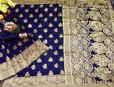 GRANTH MANIAFAB Self Design Kanjivaram Art Silk Saree(Blue)