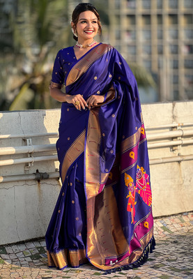 Nayanthara Trends Woven Paithani Silk Blend Saree(Blue)