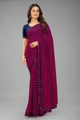 SM TRENDZ Printed, Striped Bhagalpuri Georgette Saree(Pink)