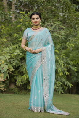 NERTA BOUTIQUE Embroidered, Self Design Bollywood Jimmy choo Saree(Blue)