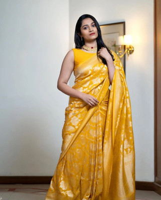 Fabricons Self Design Bollywood Jacquard, Pure Silk Saree(Gold)