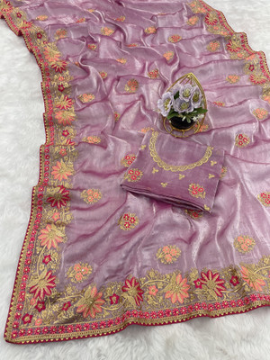 MIYANIFAB Embroidered Bollywood Lycra Saree(Pink)