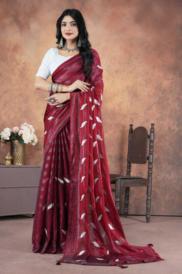 Aaradhya Enterprise Self Design Banarasi Pure Silk, Art Silk Saree(Red)
