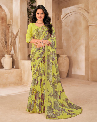 Laxmipati sarees Floral Print Daily Wear Georgette Saree(Yellow)