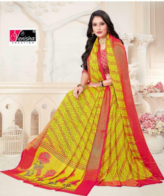 WILLMAKE Printed Daily Wear Georgette Saree(Yellow)