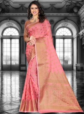 Pervas Woven Kanjivaram Pure Silk, Cotton Silk Saree(Pink)