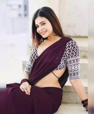 PARASITE Solid/Plain Bollywood Georgette Saree(Purple)