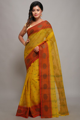 WoodenTant Woven Tant Pure Cotton Saree(Yellow)