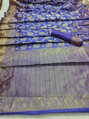 SHREE KSHETRAPAL CREATION Self Design Banarasi Pure Silk Saree(Blue)