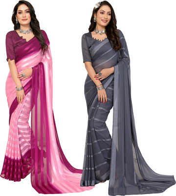 Moda Rapido Self Design, Striped, Ombre Bollywood Satin Saree(Pack of 2, Pink, Purple)
