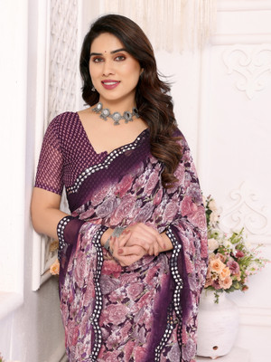 TTH Printed Bollywood Georgette Saree(Pink, Purple)
