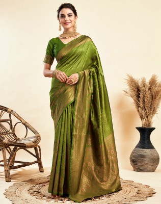 SIRIL Woven, Self Design Kanjivaram Silk Blend Saree(Green, Gold)