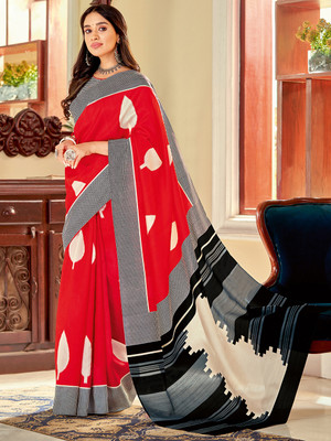 Tasrika Printed Daily Wear Silk Blend Saree(Red)