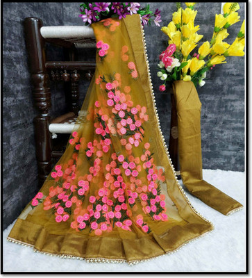 JSItaliya Embroidered Bollywood Net Saree(Green)