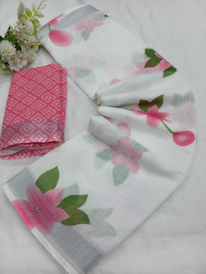 Gajal Self Design Kanjivaram Linen, Cotton Linen Saree(White)