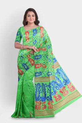 SONGITASAREE Woven Jamdani Cotton Blend Saree(Green)