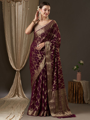 Divastri Woven Banarasi Georgette Saree(Purple)