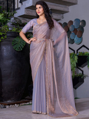 ANOUK Self Design Banarasi Chiffon Saree(Purple)