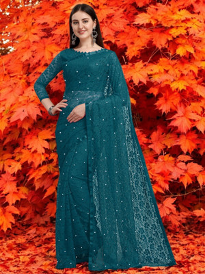 NORAFLEX Embroidered Bollywood Net Saree(Blue)