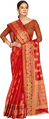 M.S.RETAIL Woven Banarasi Organza Saree(Red)